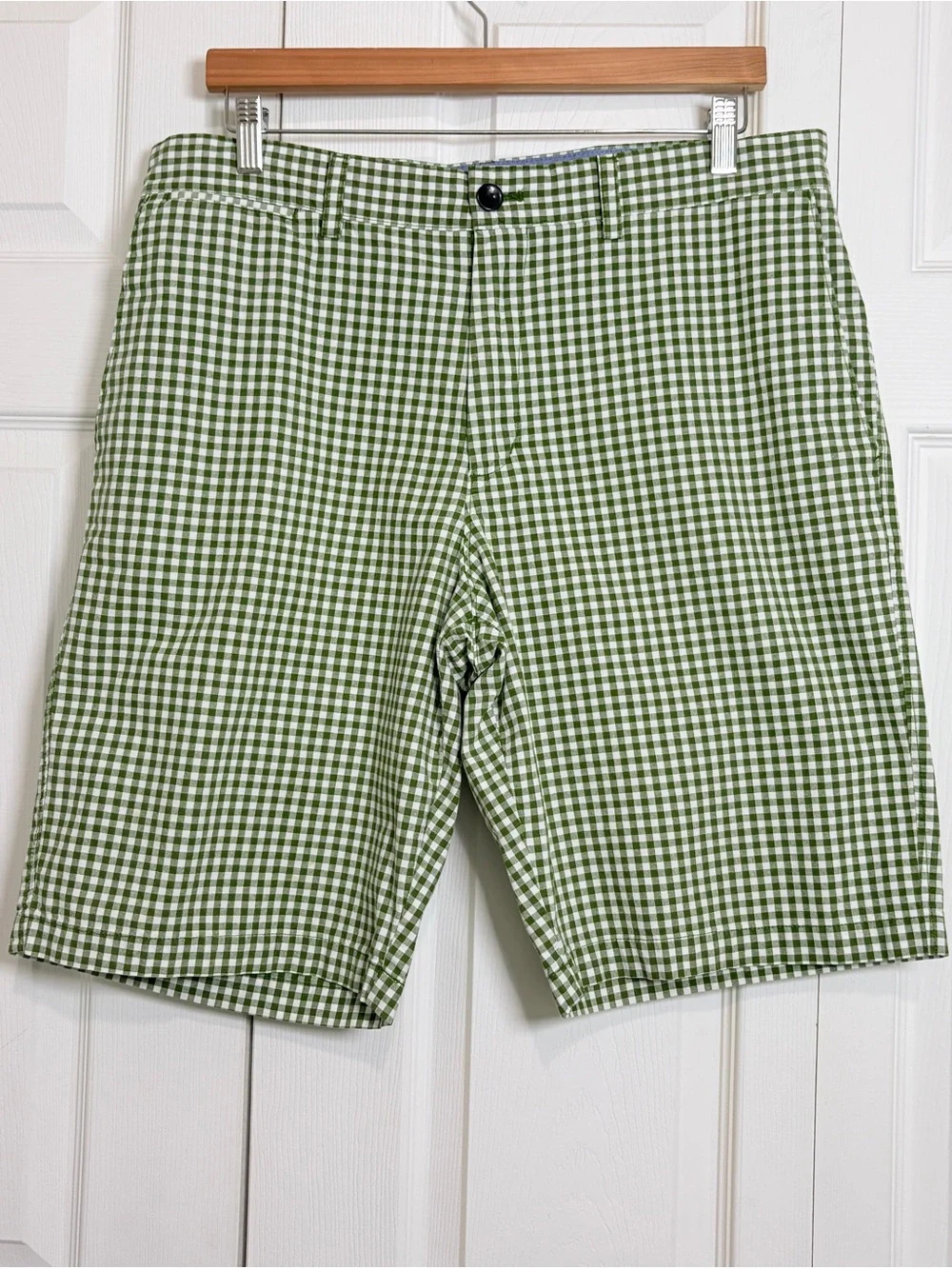 Banana Republic Green Gingham Flat-Front Shorts
